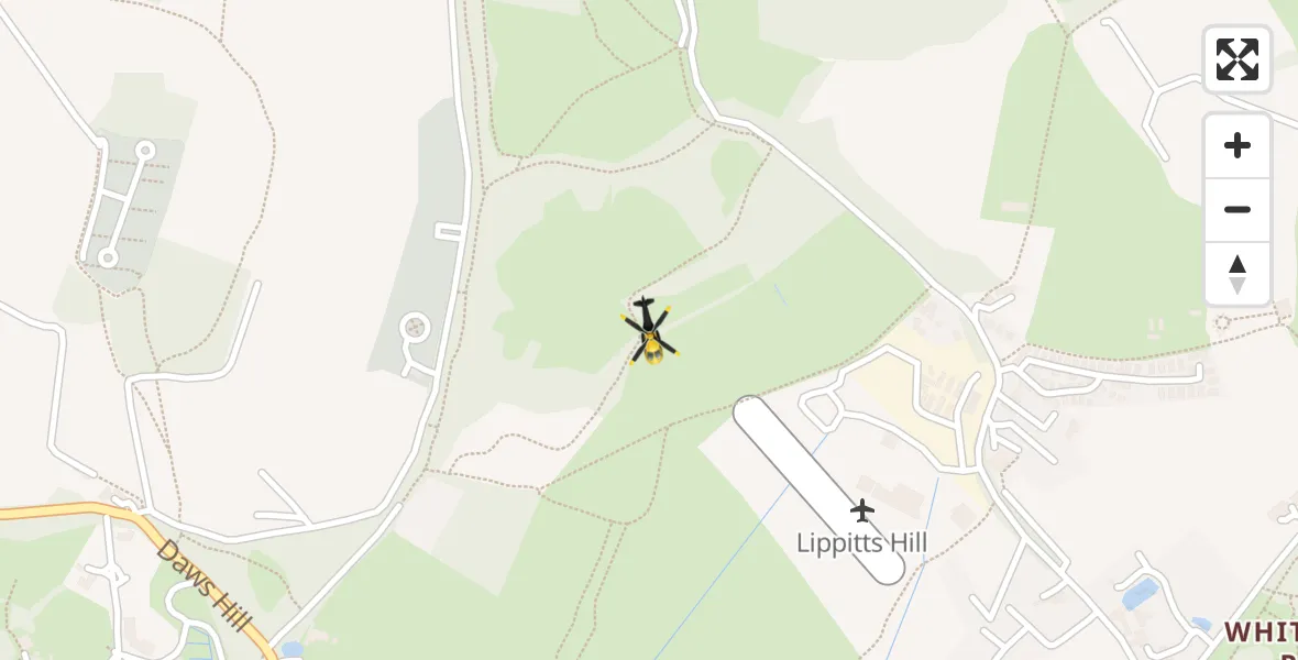 Flight path map showing Police Helicopter route from Metropolitan Police Air Support Unit Lippitts Hill to Metropolitan Police Air Support Unit Lippitts Hill