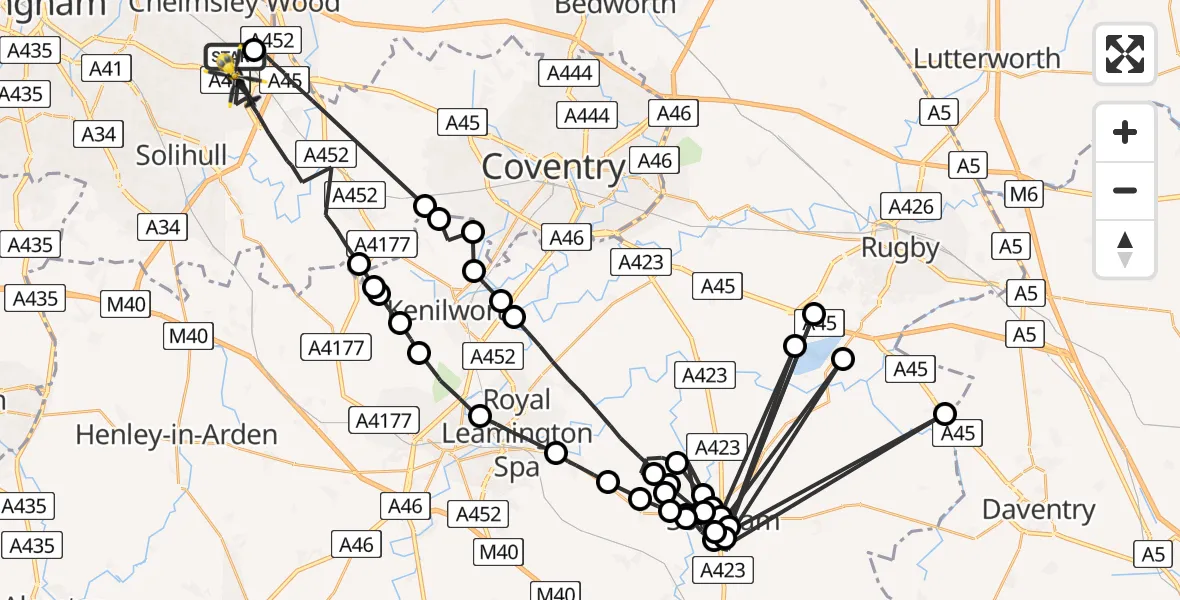 Flight path map showing Police Helicopter route from Birmingham Airport to Birmingham Airport