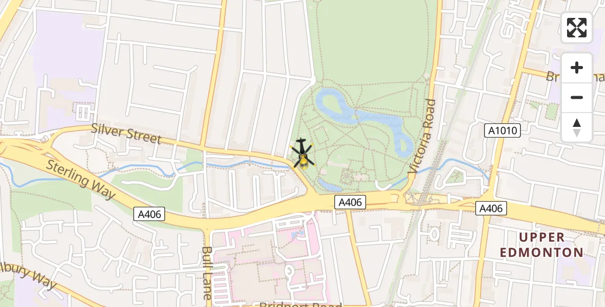 Routekaart van de vlucht: Police Helicopter to Edmonton, Silver Street