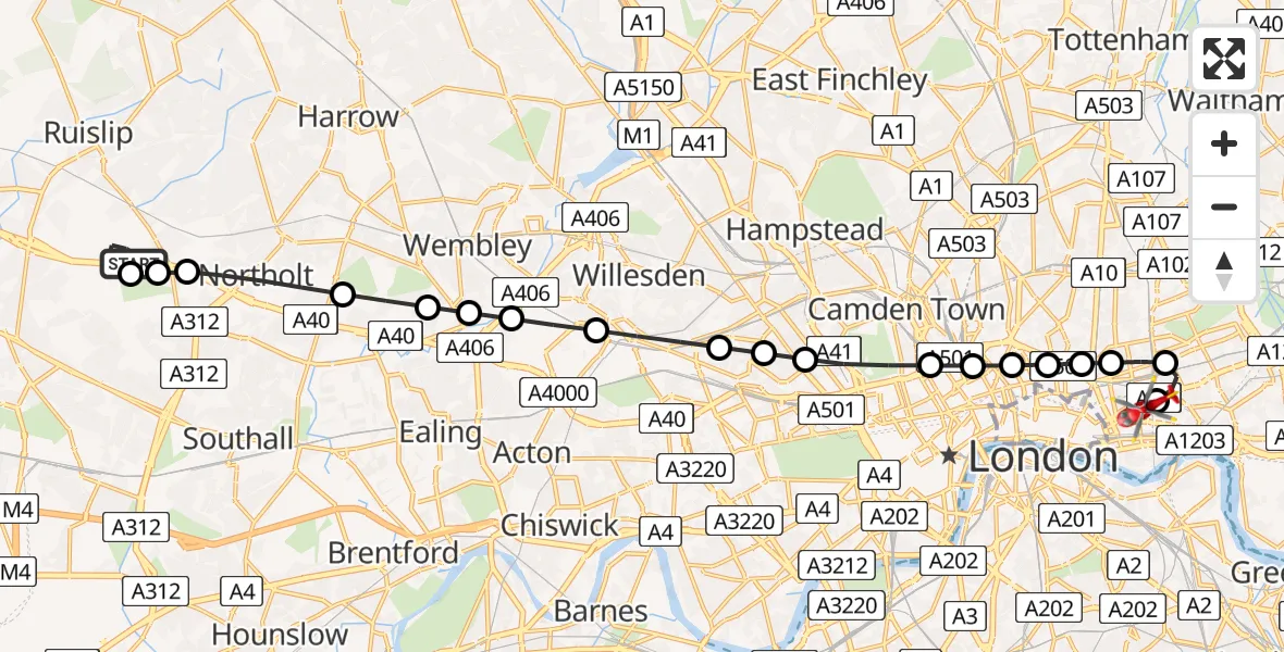 Routekaart van de vlucht: Air Ambulance Helicopter to Royal London Hospital