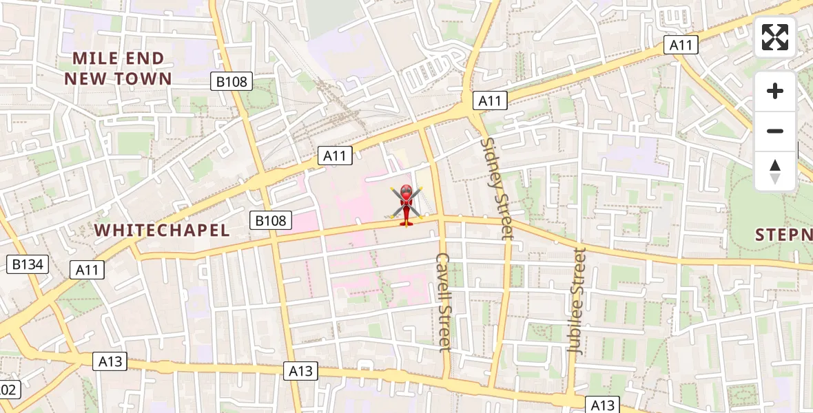 Flight path map showing Air Ambulance Helicopter route from Royal London Hospital to Royal London Hospital