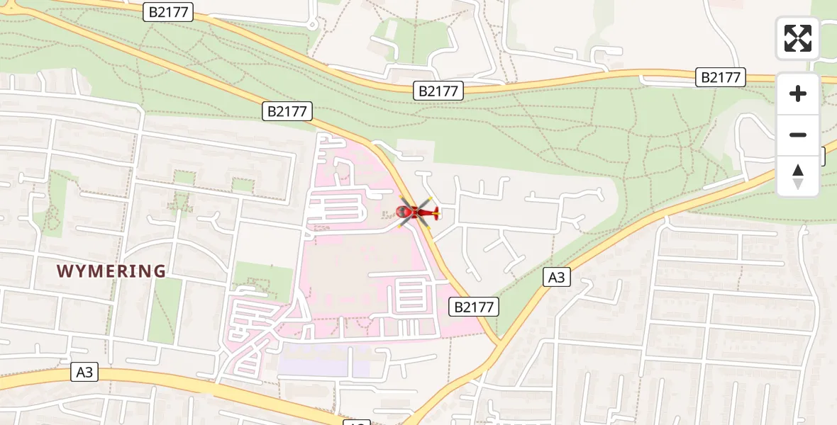 Routekaart van de vlucht: Air Ambulance Helicopter to Queen Alexandra Hospital