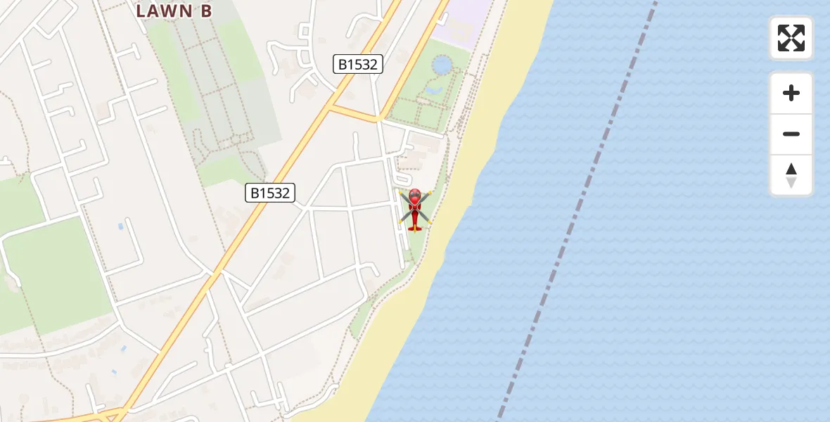 Flight path map showing Air Ambulance Helicopter route from Lowestoft to Lowestoft
