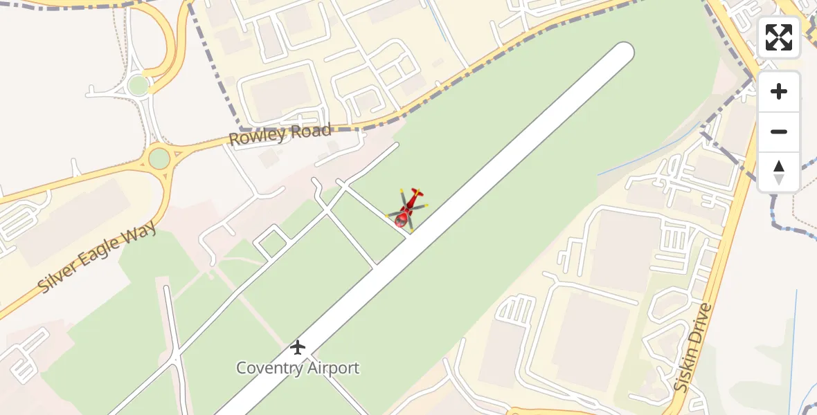Flight path map showing Air Ambulance Helicopter route from Coventry Airport to Coventry Airport