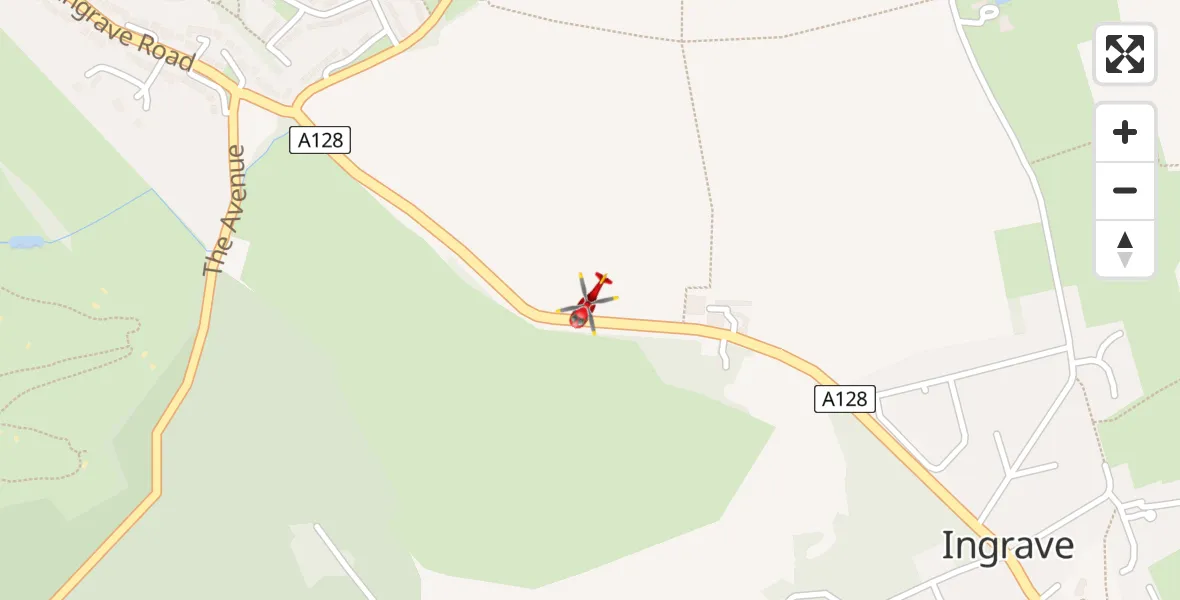 Flight path map showing Air Ambulance Helicopter route from Brentwood to Brentwood