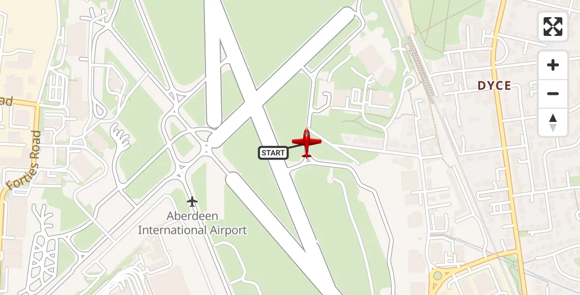 Flight path map showing Air Ambulance Aircraft route from Aberdeen International Airport to Aberdeen International Airport