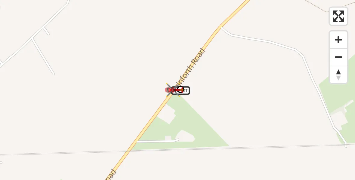 Flight path map showing Air Ambulance Helicopter route from Barnby Dun to Stainforth
