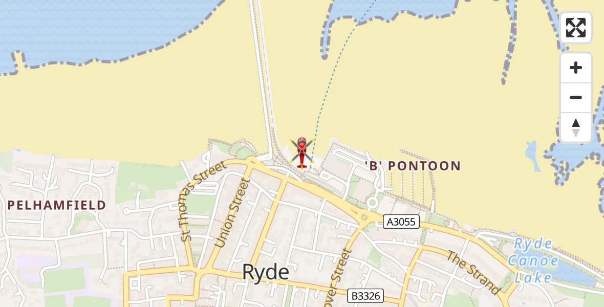 Flight path map showing Air Ambulance Helicopter route from Ryde to Ryde