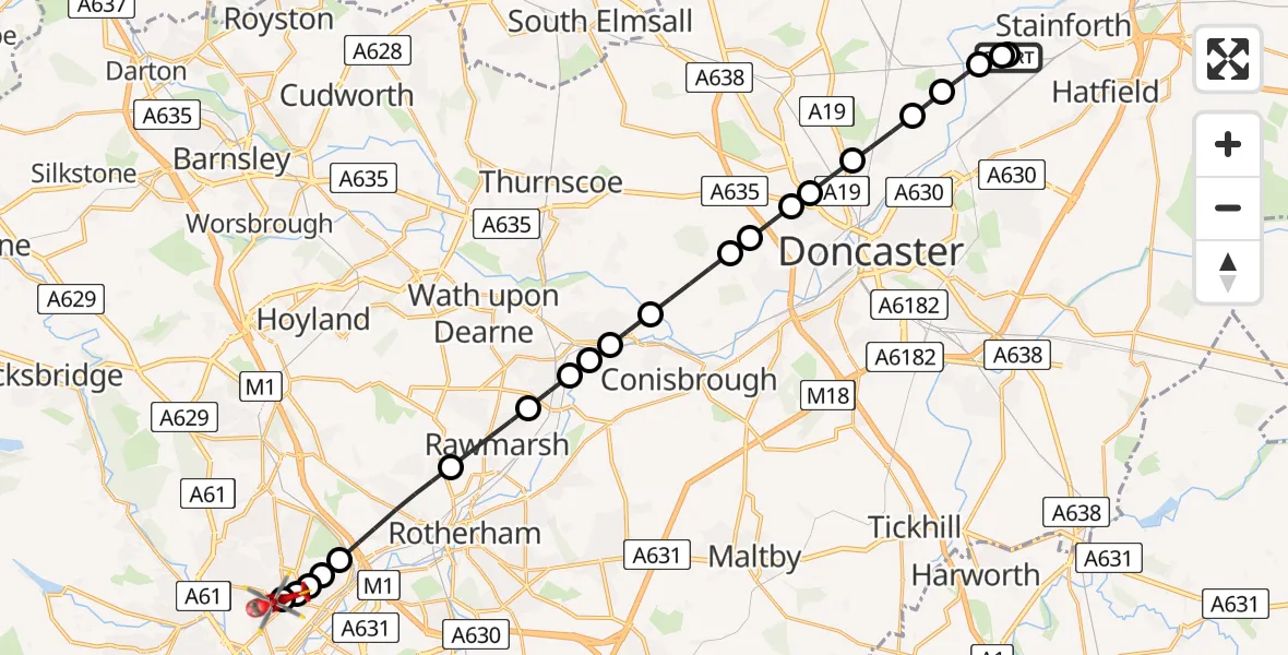 Routekaart van de vlucht: Air Ambulance Helicopter to Sheffield Northern Hospital