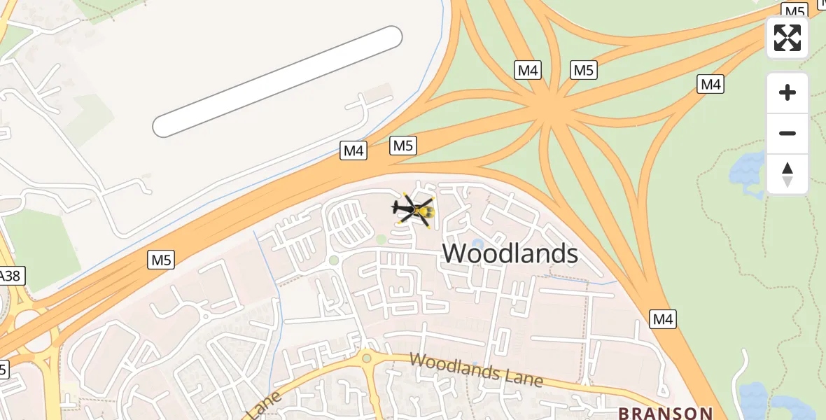 Routekaart van de vlucht: Police Helicopter to Almondsbury Helicopter Base