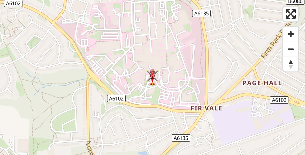 Routekaart van de vlucht: Air Ambulance Helicopter to Sheffield Northern Hospital