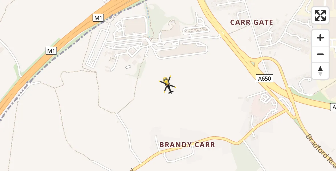 Flight path map showing Police Helicopter route from East Ardsley to East Ardsley