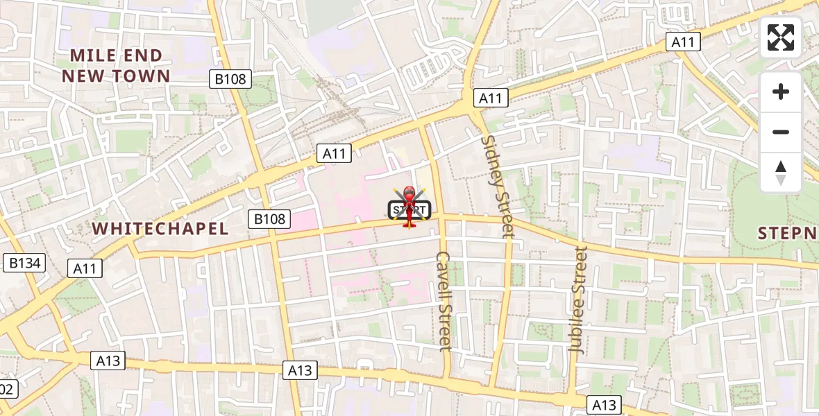 Flight path map showing Air Ambulance Helicopter route from Royal London Hospital to Royal London Hospital