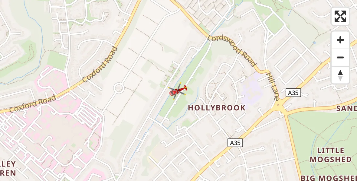 Routekaart van de vlucht: Air Ambulance Helicopter to Hollybrook, Dale Valley Road
