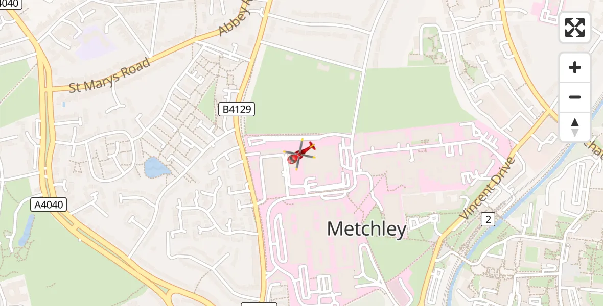 Flight path map showing Air Ambulance Helicopter route from Queen Elizabeth Hospital Helipad to Queen Elizabeth Hospital Helipad