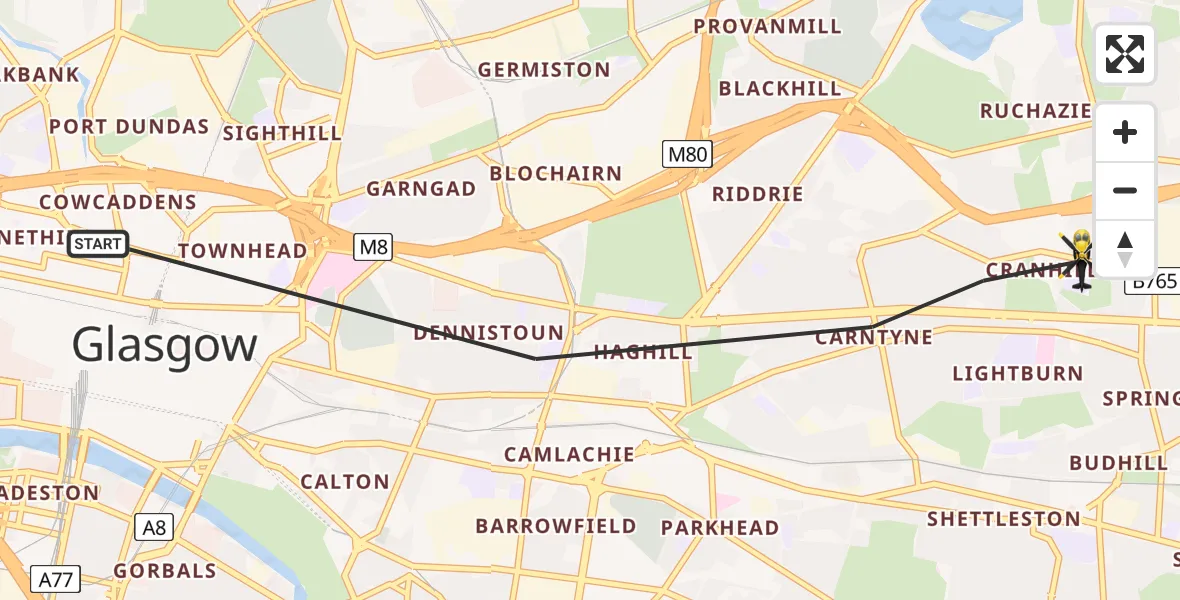 Flight path map showing Police Helicopter route from Glasgow to Glasgow