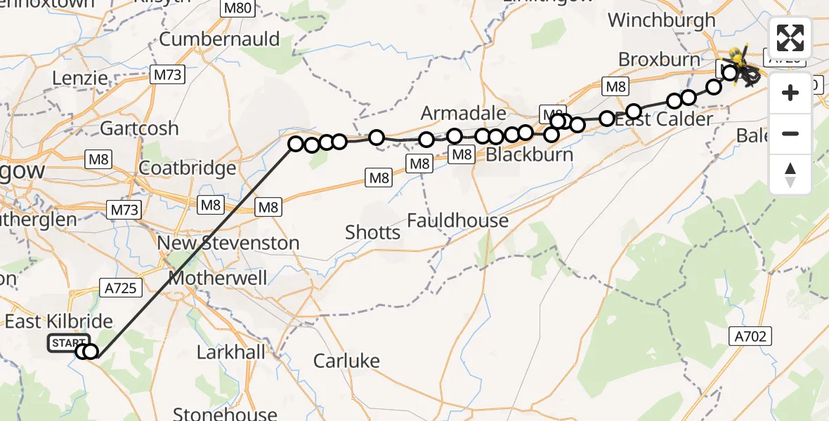 Flight path map showing Police Helicopter route from East Kilbride to Ratho
