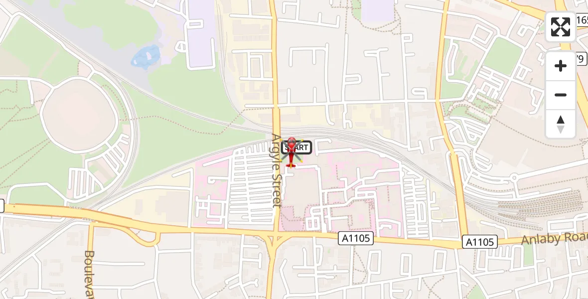 Flight path map showing Air Ambulance Helicopter route from Hull Royal Infirmary to Hull Royal Infirmary