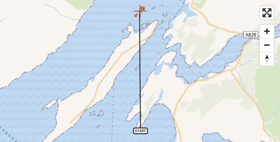 Flight path map showing Coastguard Helicopter route from Inner Seas to Inner Seas