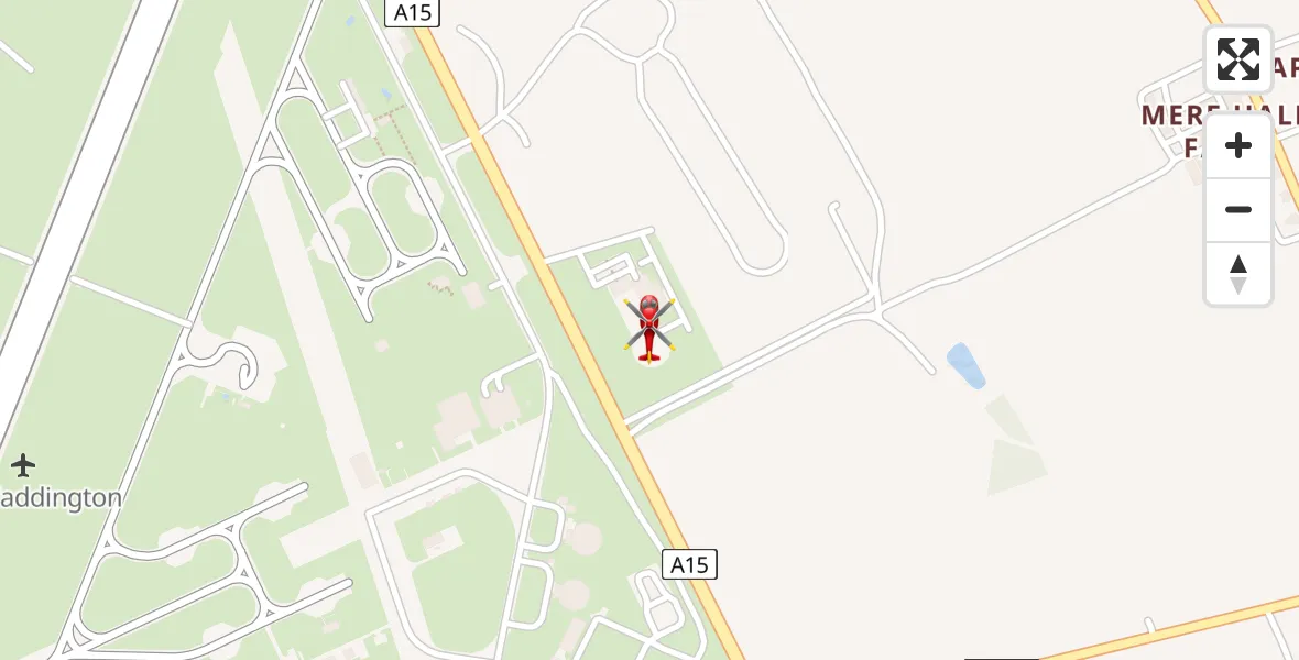 Flight path map showing Air Ambulance Helicopter route from RAF Waddington to RAF Waddington
