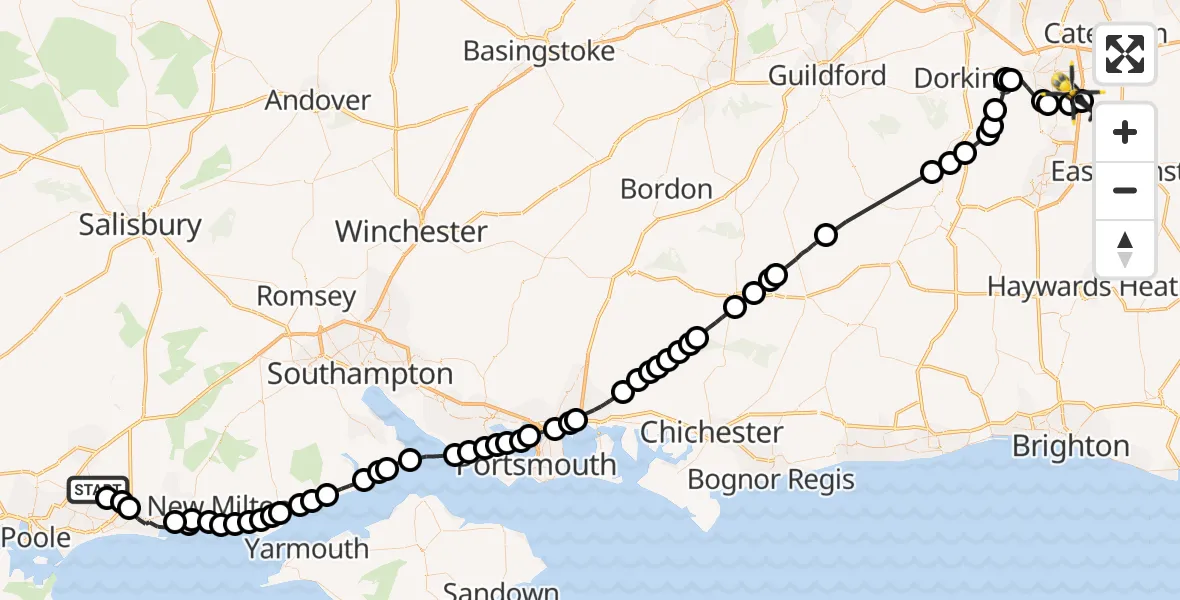 Flight path map showing Police Helicopter route from Parley Cross to Tandridge