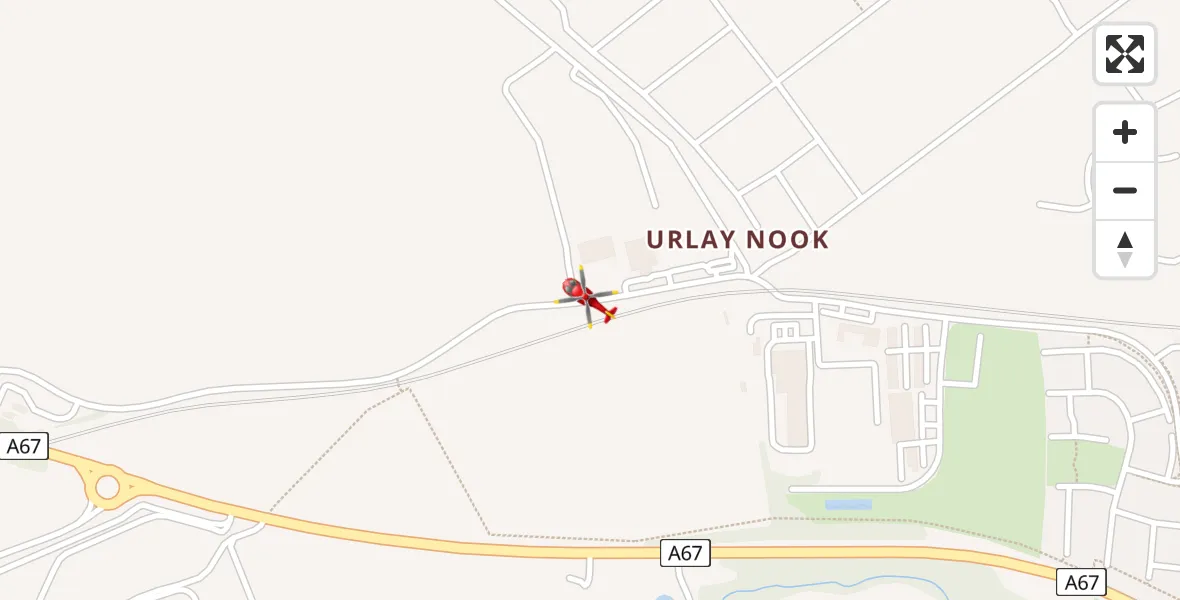 Flight path map showing Air Ambulance Helicopter route from Egglescliffe to Egglescliffe