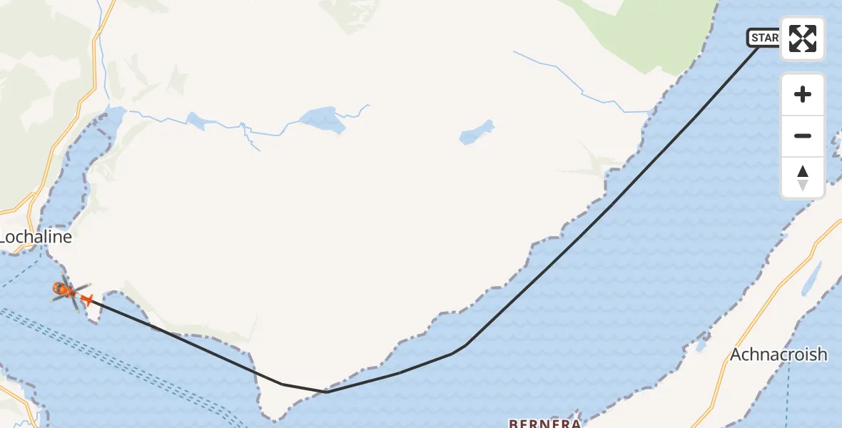 Flight path map showing Coastguard Helicopter route from Inner Seas to Inner Seas