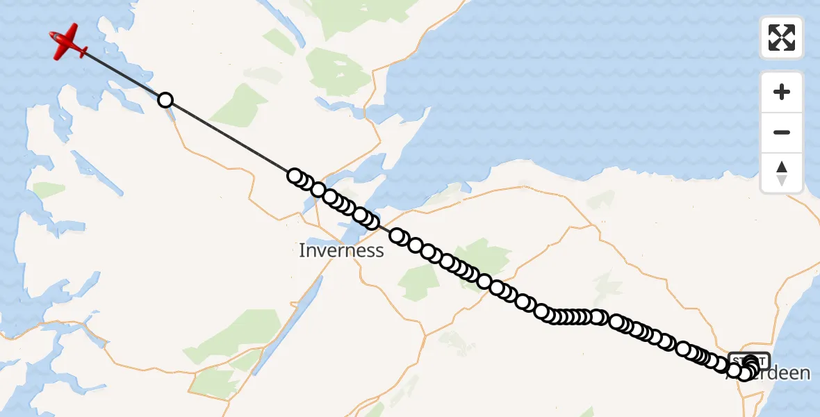 Flight path map showing Air Ambulance Aircraft route from Bankhead to Inner Seas