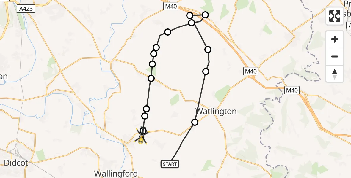 Flight path map showing Police Helicopter route from Ewelme to Benson