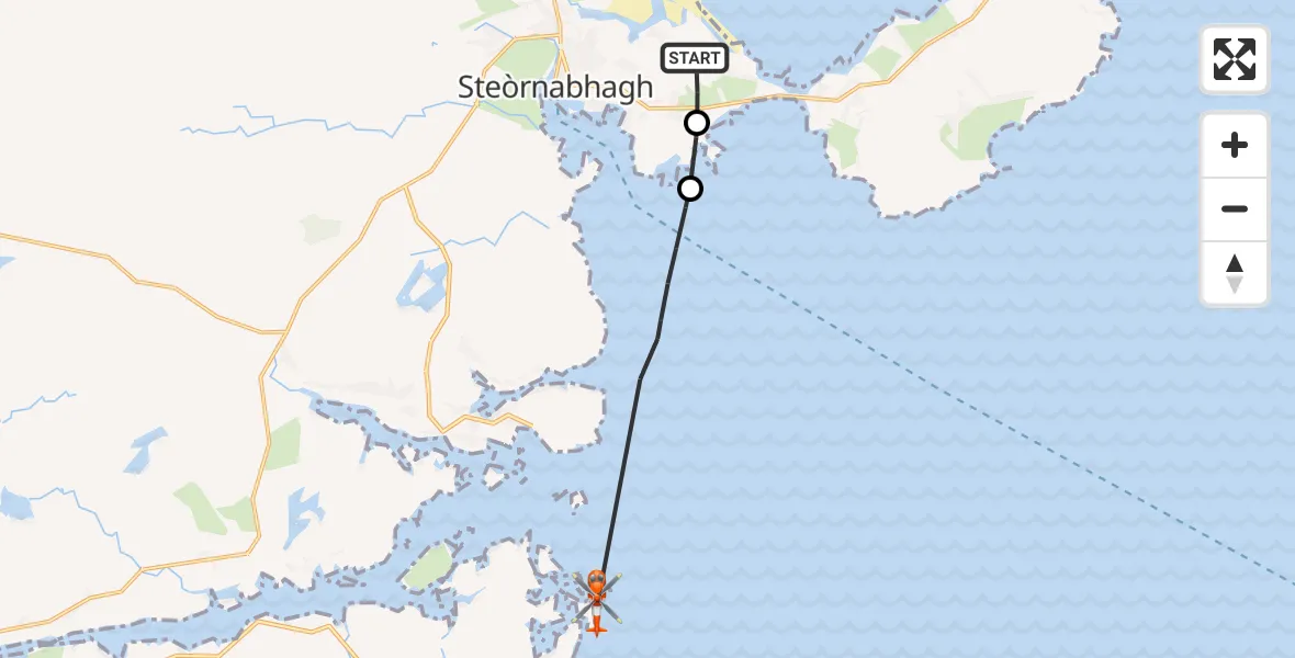 Flight path map showing Coastguard Helicopter route from Stornoway Airport to Inner Seas
