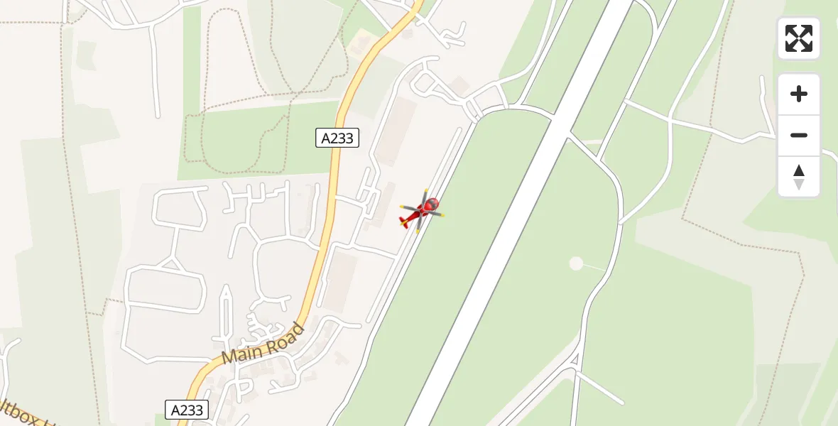 Flight path map showing Air Ambulance Helicopter route from London Biggin Hill Airport to London Biggin Hill Airport