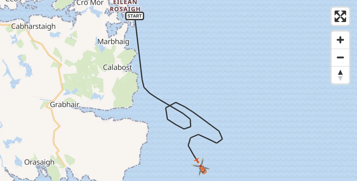 Flight path map showing Coastguard Helicopter route from Inner Seas to Inner Seas