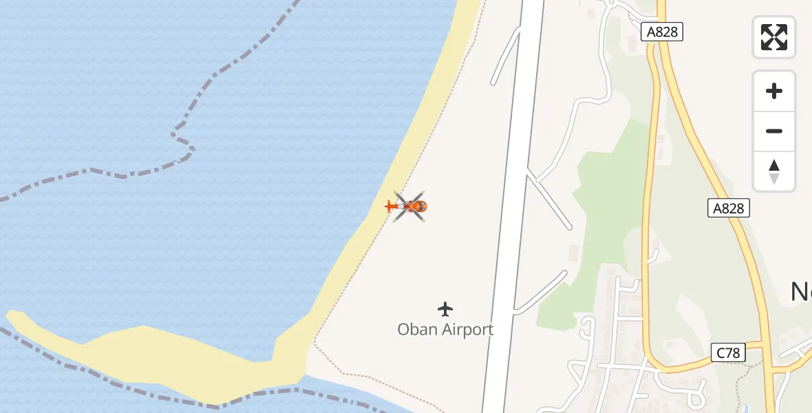 Flight path map showing Coastguard Helicopter route from Oban Airport to Oban Airport