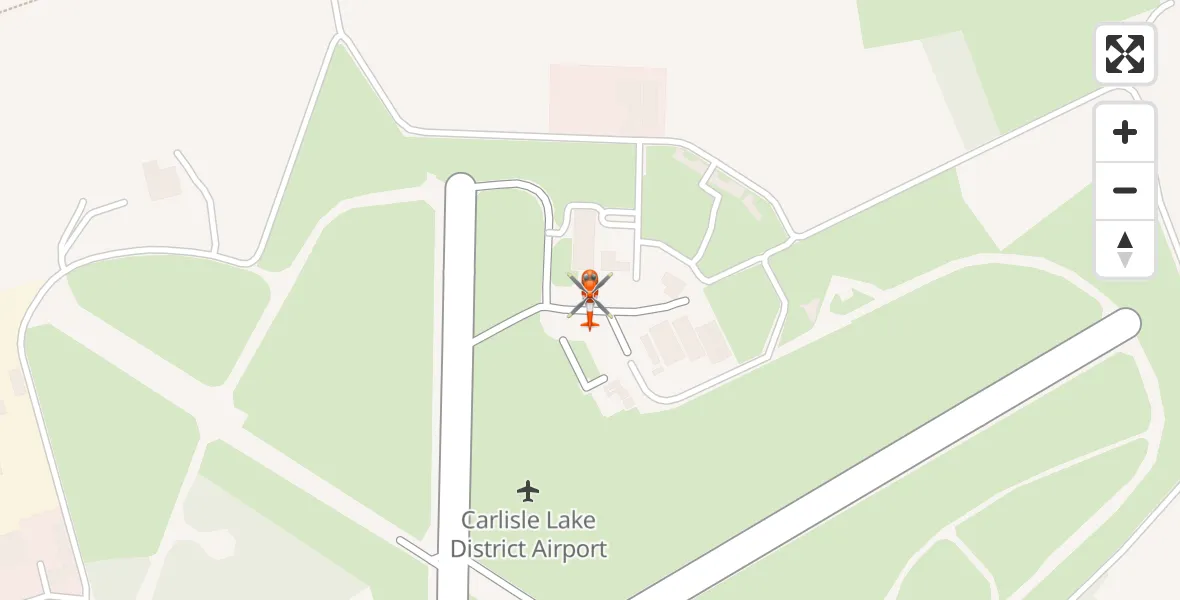 Flight path map showing Coastguard Helicopter route from Carlisle Lake District Airport to Carlisle Lake District Airport