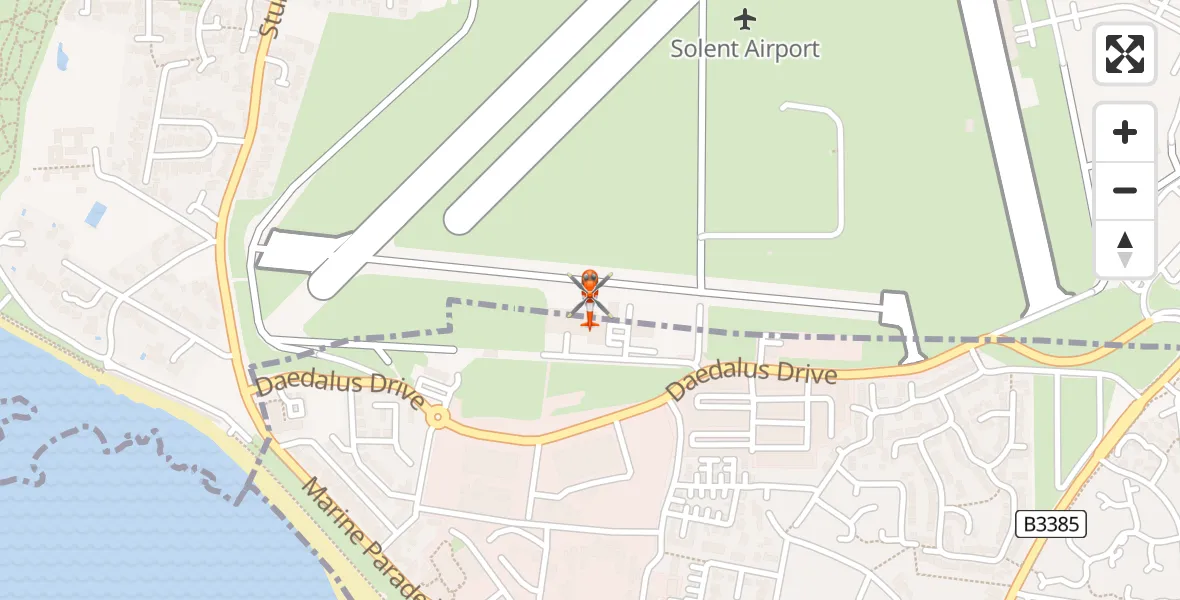 Flight path map showing Coastguard Helicopter route from Solent Airport to Solent Airport