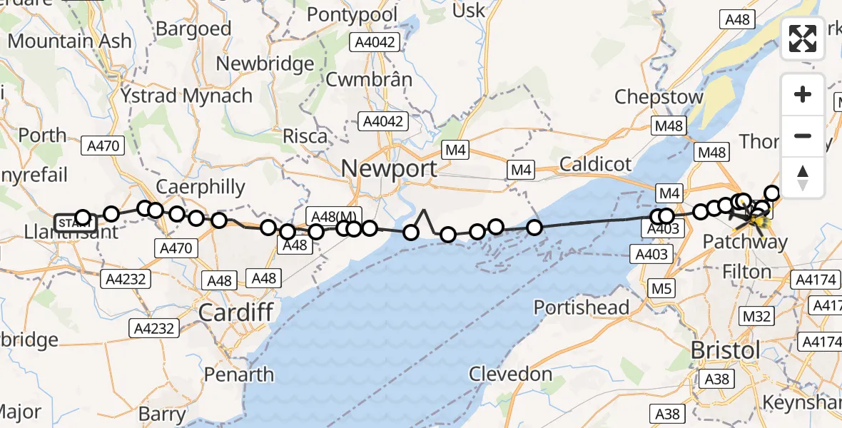 Flight path map showing Police Helicopter route from Llantrisant to Woodlands