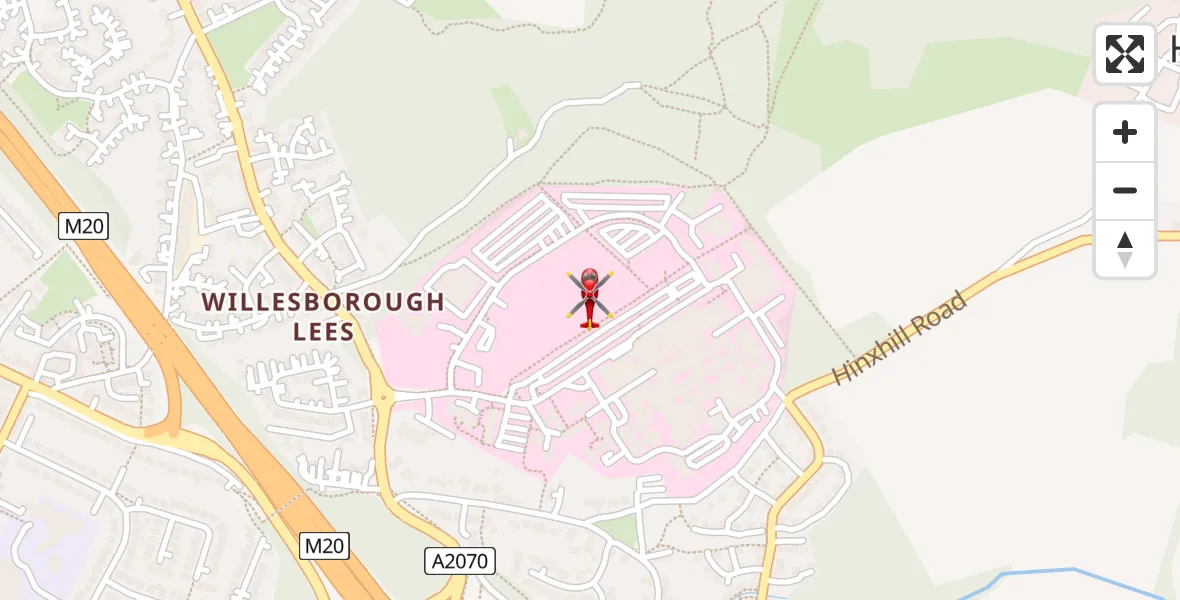 Flight path map showing Air Ambulance Helicopter route from Ashford to Ashford