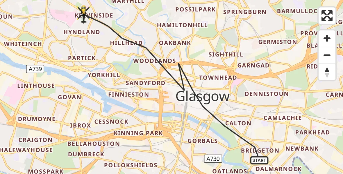 Flight path map showing Police Helicopter route from Glasgow to Glasgow