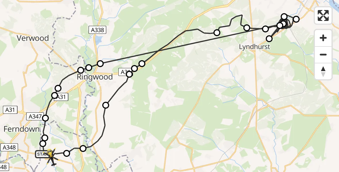 Flight path map showing Police Helicopter route from Bournemouth Airport to Bournemouth Airport