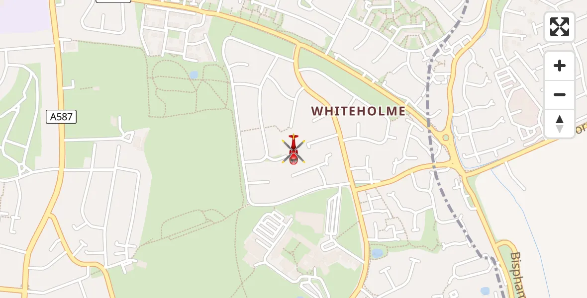 Flight path map showing Air Ambulance Helicopter route from Bispham to Bispham