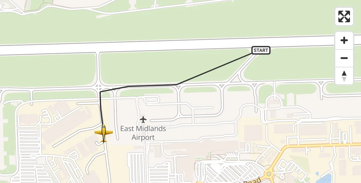 Flight path map showing Police Aircraft route from East Midlands Airport to East Midlands Airport