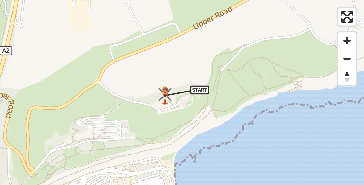 Flight path map showing Coastguard Helicopter route from Langdon Battery Heliport to Langdon Battery Heliport