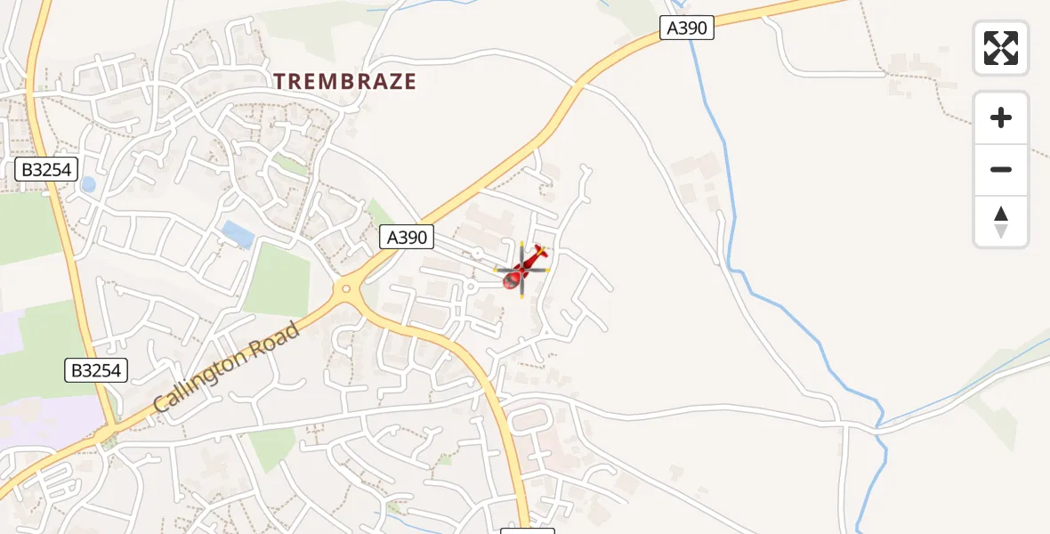Flight path map showing Air Ambulance Helicopter route from Liskeard to Liskeard