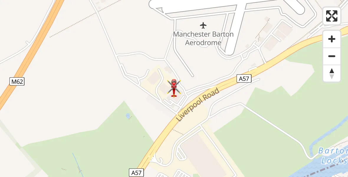 Flight path map showing Air Ambulance Helicopter route from Manchester Barton Aerodrome to Manchester Barton Aerodrome