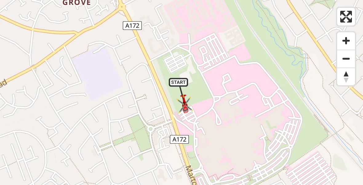 Flight path map showing Air Ambulance Helicopter route from James Cook University Hospital to Middlesbrough