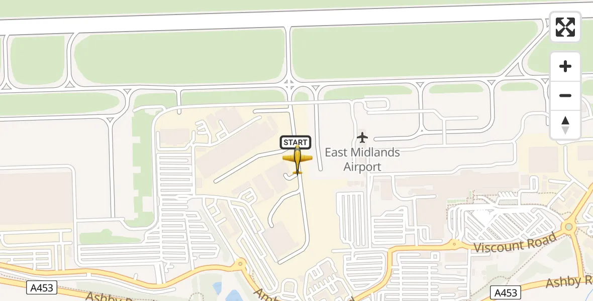 Flight path map showing Police Aircraft route from East Midlands Airport to East Midlands Airport