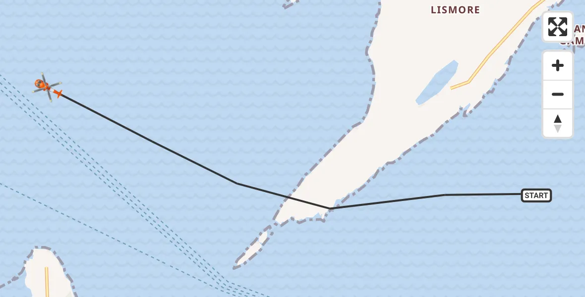Flight path map showing Coastguard Helicopter route from Inner Seas to Inner Seas