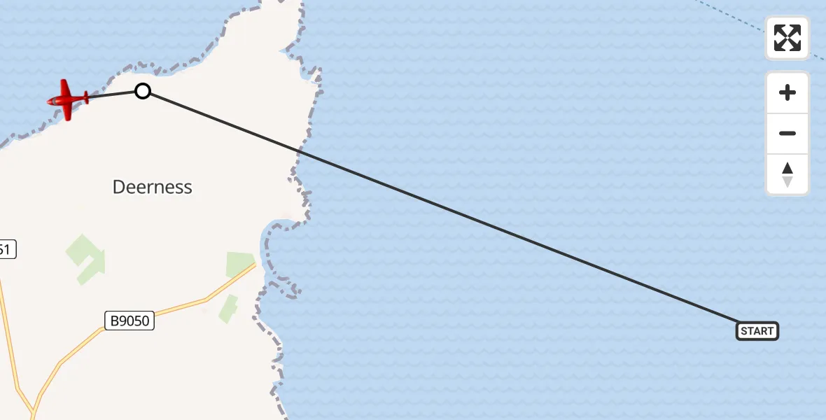 Flight path map showing Air Ambulance Aircraft route from North Sea to North Atlantic Ocean