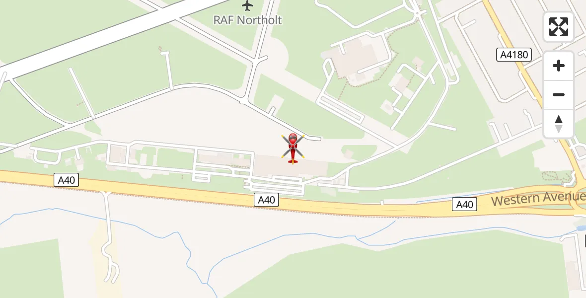 Flight path map showing Air Ambulance Helicopter route from RAF Northolt to RAF Northolt