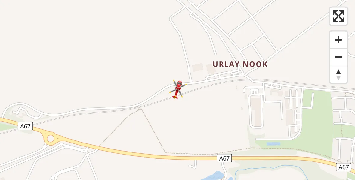 Flight path map showing Air Ambulance Helicopter route from Egglescliffe to Egglescliffe